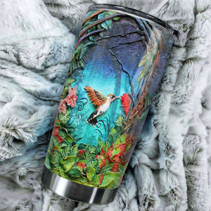 Camellia Personalized Nature Jungle Hummingbird Graphics Stainless Steel Tumbler - Double-Walled Insulation Travel Thermal Cup With Lid For Nature Bird Lover
