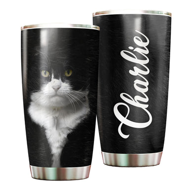 Camellia Personalized Cute Black Cat Stainless Steel Tumbler - Double-Walled Insulation Travel Thermal Cup With Lid Gift For Pet Lover Cat Mom