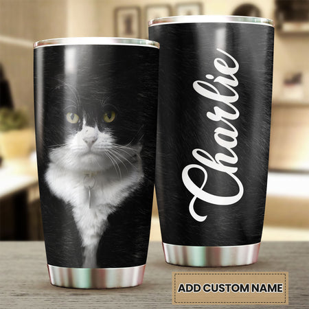 Camellia Personalized Cute Black Cat Stainless Steel Tumbler - Double-Walled Insulation Travel Thermal Cup With Lid Gift For Pet Lover Cat Mom