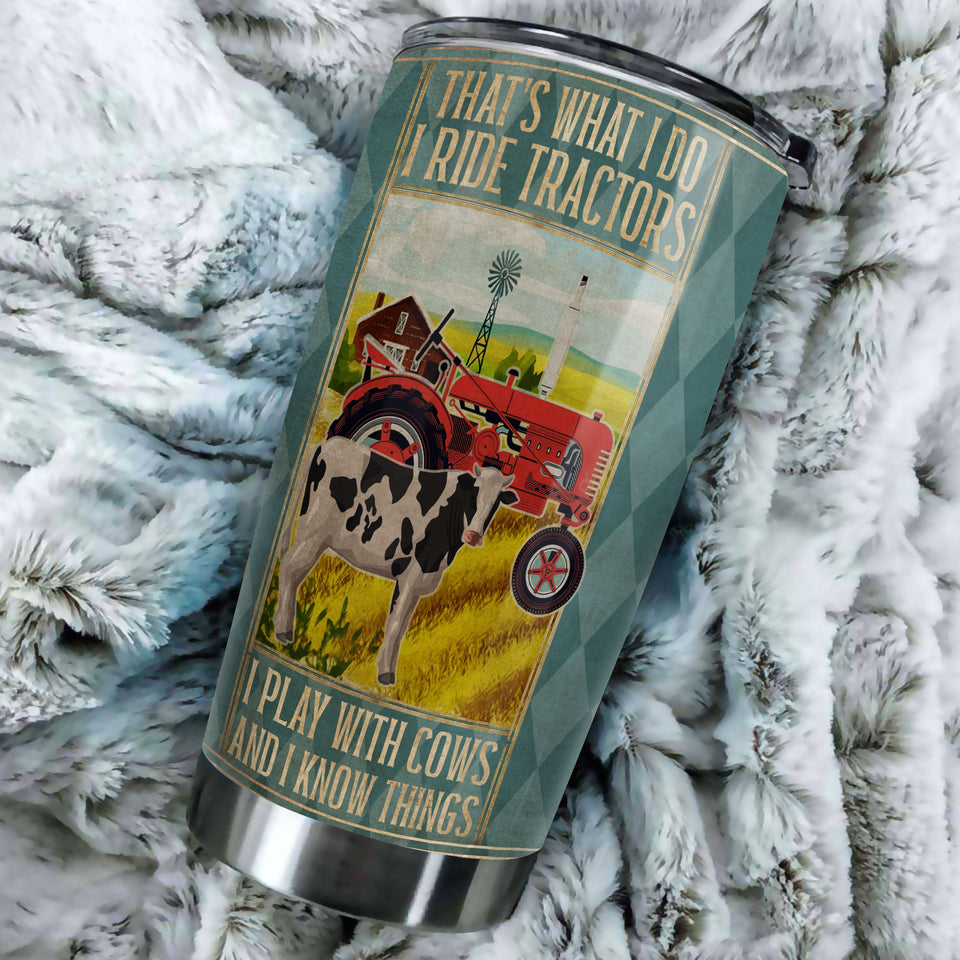 Camellia Personalized That's What I Do Ride Tractors Farming Stainless Steel Tumbler - Double-Walled Insulation Travel Thermal Cup With Lid Gift For Farmer Tractor Lover