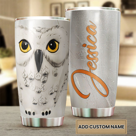 Camellia Personalized White Owl Nature Forest Graphics Stainless Steel Tumbler - Double-Walled Insulation Thermal Cup With Lid Gift For Owl Animal Lover