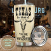 Camellia Personalized Longhorn Texas Blend Of Valor And Swagger Stainless Steel Tumbler - Double-Walled Insulation Travel Thermal Cup With Lid Gift For Texas Cowboy American
