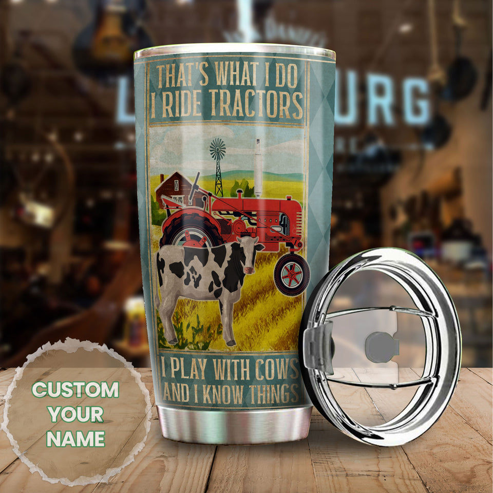 Camellia Personalized That's What I Do Ride Tractors Farming Stainless Steel Tumbler - Double-Walled Insulation Travel Thermal Cup With Lid Gift For Farmer Tractor Lover