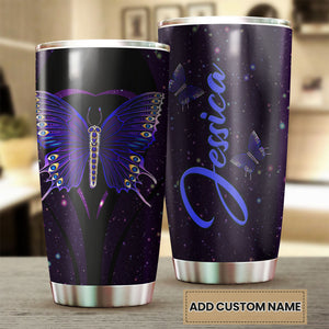 Camellia Personalized Purple Butterfly Heart Galaxy Graphics Stainless Steel Tumbler - Double-Walled Insulation Thermal Cup With Lid Gift For Memorial Day