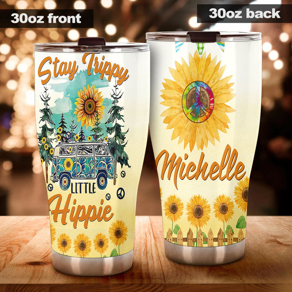 Camellia Personalized Sunflower Stay Trippy Little Hippie Stainless Steel Tumbler - Double-Walled Insulation Travel Thermal Cup With Lid Gift For Hippie Hipster