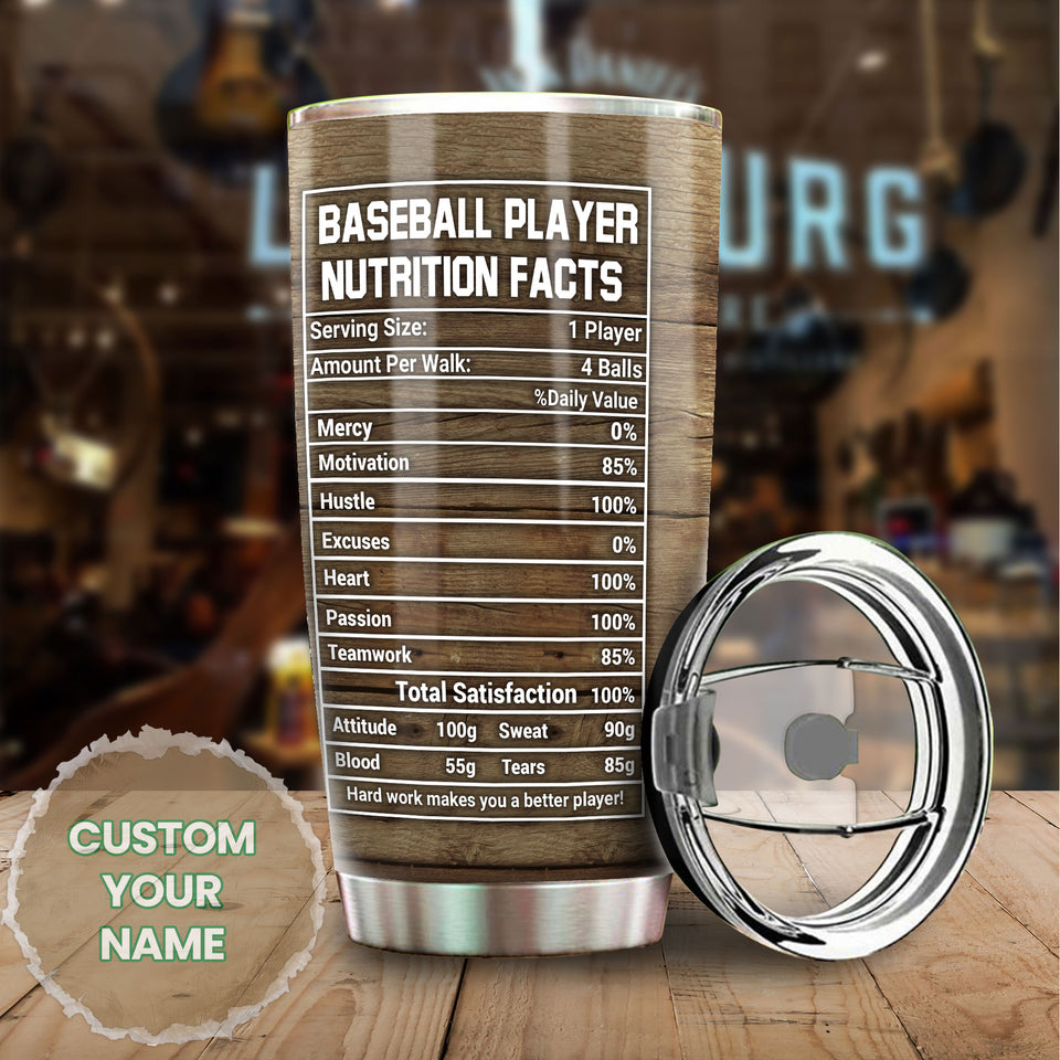 Camellia Personalized Baseball Player Nutrition Facts Stainless Steel Tumbler - Double-Walled Insulation Sporty Thermal Cup With Lid Gift For Sport Lover