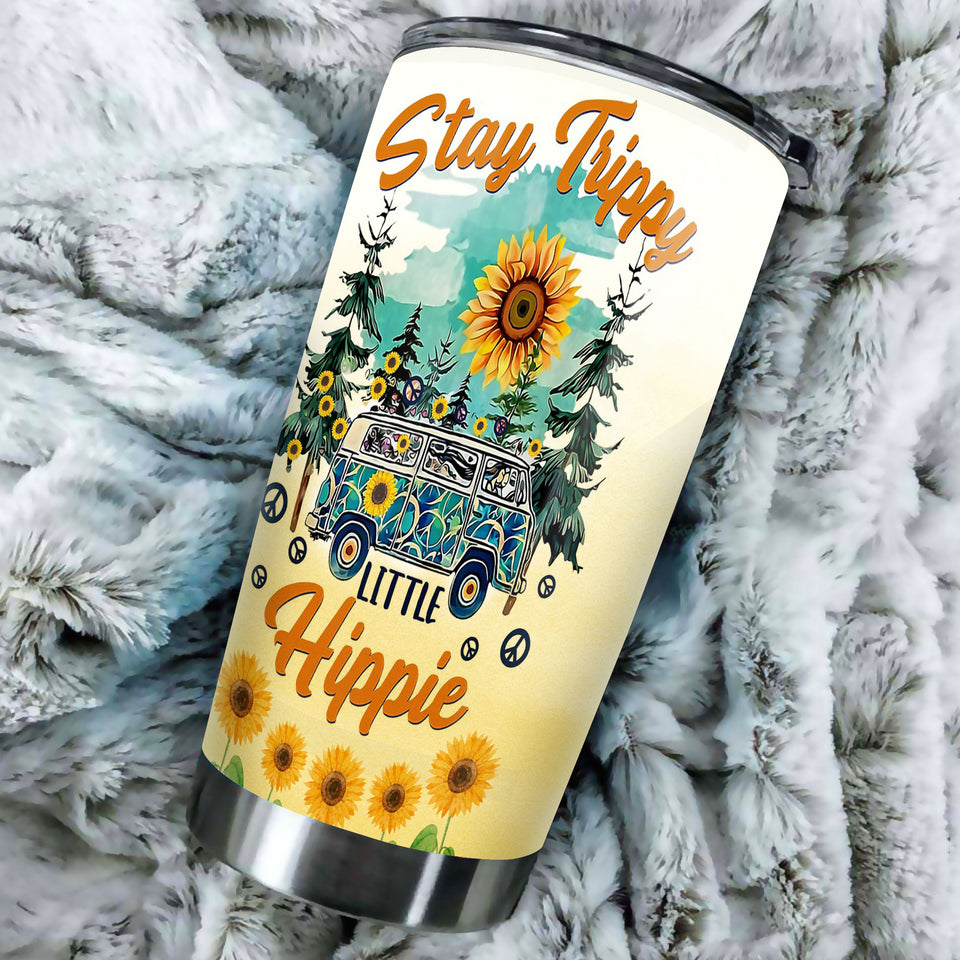Camellia Personalized Sunflower Stay Trippy Little Hippie Stainless Steel Tumbler - Double-Walled Insulation Travel Thermal Cup With Lid Gift For Hippie Hipster