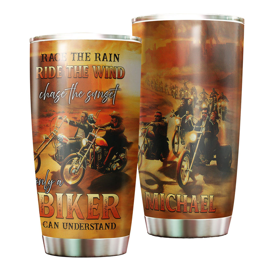 Camellia Personalized Race Rain Ride Wind Only Biker Can Understand Motorcycling Stainless Steel Tumbler - Double-Walled Insulation Thermal Cup With Lid Gift For Biker Men