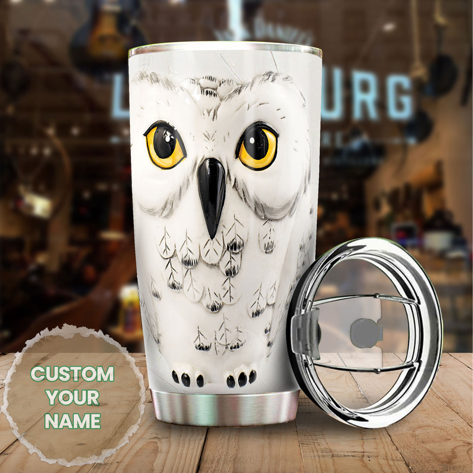 Camellia Personalized White Owl Nature Forest Graphics Stainless Steel Tumbler - Double-Walled Insulation Thermal Cup With Lid Gift For Owl Animal Lover