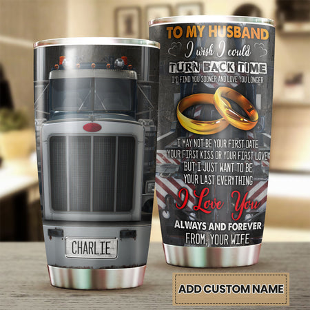 Camellia Personalized Silver Metal Truck To My Husband Stainless Steel Tumbler - Double-Walled Insulation Travel Thermal Cup With Lid Gift For Trucker Husband Valentines Day