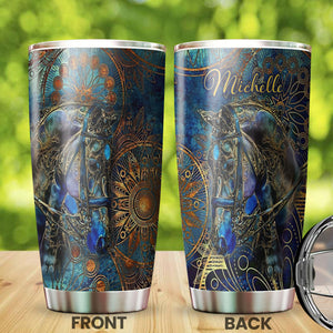Camellia Personalized Viking Celtic Metal Style Horse Graphics Stainless Steel Tumbler - Double-Walled Insulation Travel Thermal Cup With Lid Gift For Horse Lover