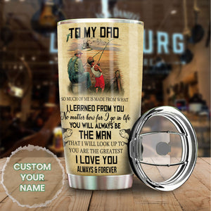 Camellia Personalized Fishing To My Dad Loving Letters Stainless Steel Tumbler - Double-Walled Insulation Thermal Cup With Lid Gift For Fishing Lover Dad Father's Day