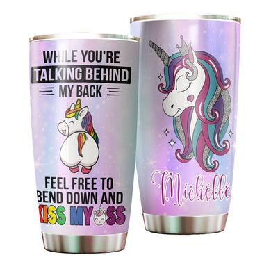 Camellia Personalized Rainbow Unicorn Feel Free To Bend Down Stainless Steel Tumbler - Double-Walled Insulation Thermal Cup With Lid For Teenagers Unicorn Lover