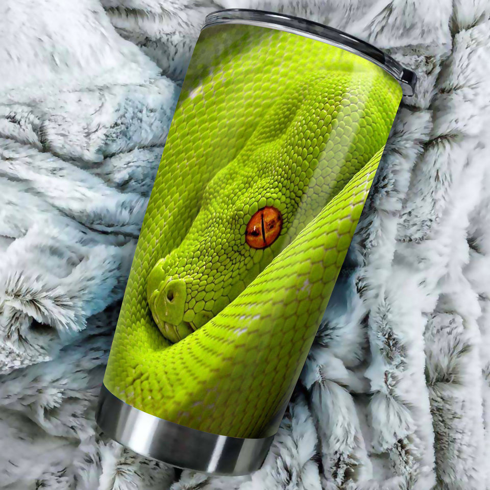 Camellia Personalized Scary Poisonous Green Snake Graphics Stainless Steel Tumbler - Double-Walled Insulation Travel Thermal Cup With Lid Gift For Dad Uncle Snake Lover