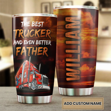 Camellia Personalized Best Trucker Even Better Father Stainless Steel Tumbler - Double-Walled Insulation Thermal Cup With Lid Gift For Papa Father's Day