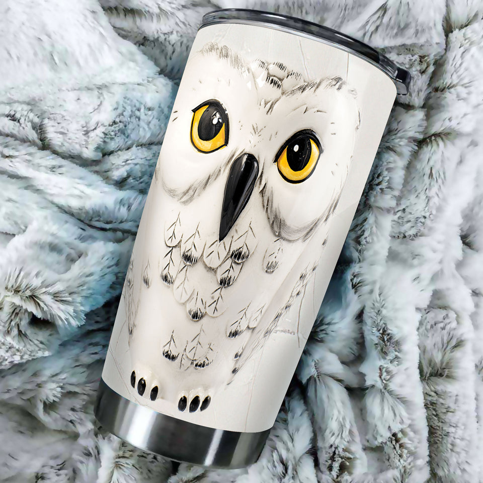 Camellia Personalized White Owl Nature Forest Graphics Stainless Steel Tumbler - Double-Walled Insulation Thermal Cup With Lid Gift For Owl Animal Lover