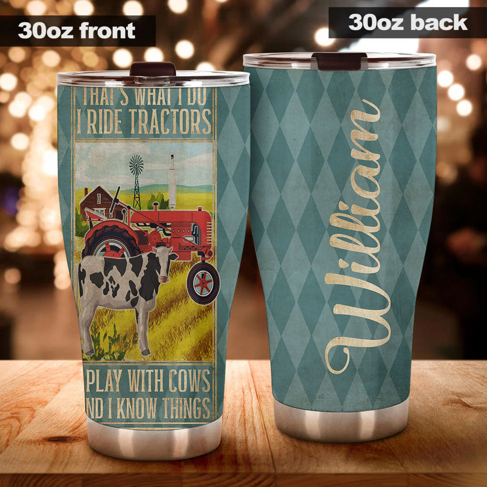 Camellia Personalized That's What I Do Ride Tractors Farming Stainless Steel Tumbler - Double-Walled Insulation Travel Thermal Cup With Lid Gift For Farmer Tractor Lover