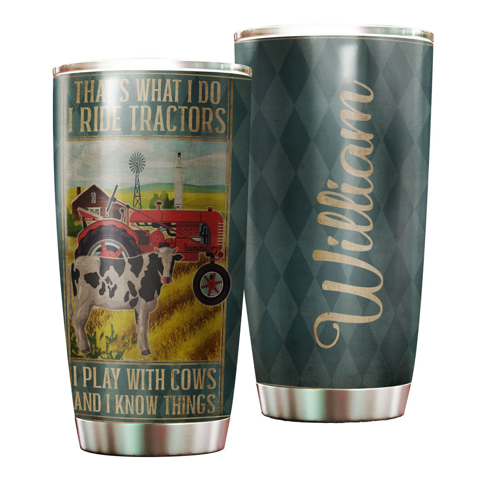 Camellia Personalized That's What I Do Ride Tractors Farming Stainless Steel Tumbler - Double-Walled Insulation Travel Thermal Cup With Lid Gift For Farmer Tractor Lover