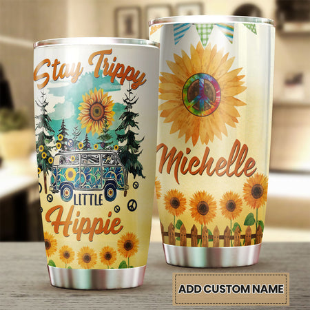 Camellia Personalized Sunflower Stay Trippy Little Hippie Stainless Steel Tumbler - Double-Walled Insulation Travel Thermal Cup With Lid Gift For Hippie Hipster