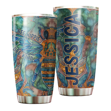 Camellia Personalized Bee Hippie Bee Kind Colorful Bee Graphics Stainless Steel Tumbler - Double-Walled Insulation Thermal Cup With Lid Gift For Hippie Bee Lover