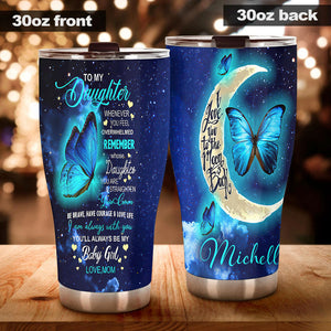 Camellia Personalized Butterfly Moon To My Daughter Loving Letter Stainless Steel Tumbler - Double-Walled Insulation Thermal Cup With Lid Gift For Daughter Girls