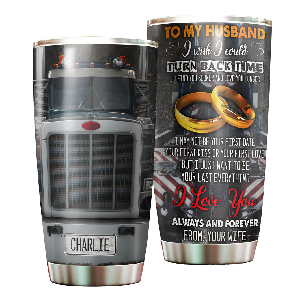 Camellia Personalized Silver Metal Truck To My Husband Stainless Steel Tumbler - Double-Walled Insulation Travel Thermal Cup With Lid Gift For Trucker Husband Valentines Day