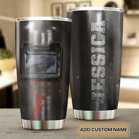 Camellia Personalized Welder Metal Helmet Graphics Stainless Steel Tumbler - Double-Walled Insulation Thermal Cup With Lid Gift For Welder Engineer