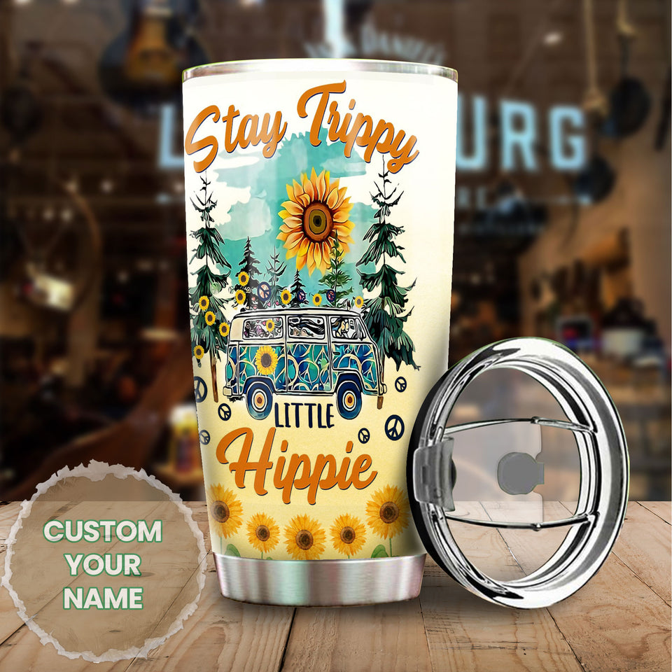 Camellia Personalized Sunflower Stay Trippy Little Hippie Stainless Steel Tumbler - Double-Walled Insulation Travel Thermal Cup With Lid Gift For Hippie Hipster