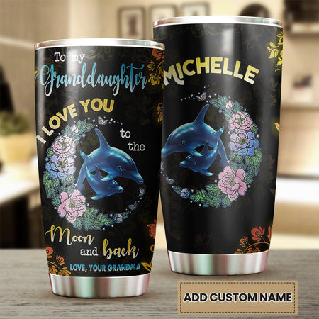 Camellia Personalized Dolphins To My Granddaughter Loving Letter Stainless Steel Tumbler - Double-Walled Insulation Thermal Cup With Lid Grandma Gift For Grandchild