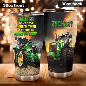 Camellia Personalized Green Tractor Don't Stop When I'm Tired Farming Stainless Steel Tumbler - Double-Walled Insulation Travel Thermal Cup With Lid Gift For Farmer Tractor Lover