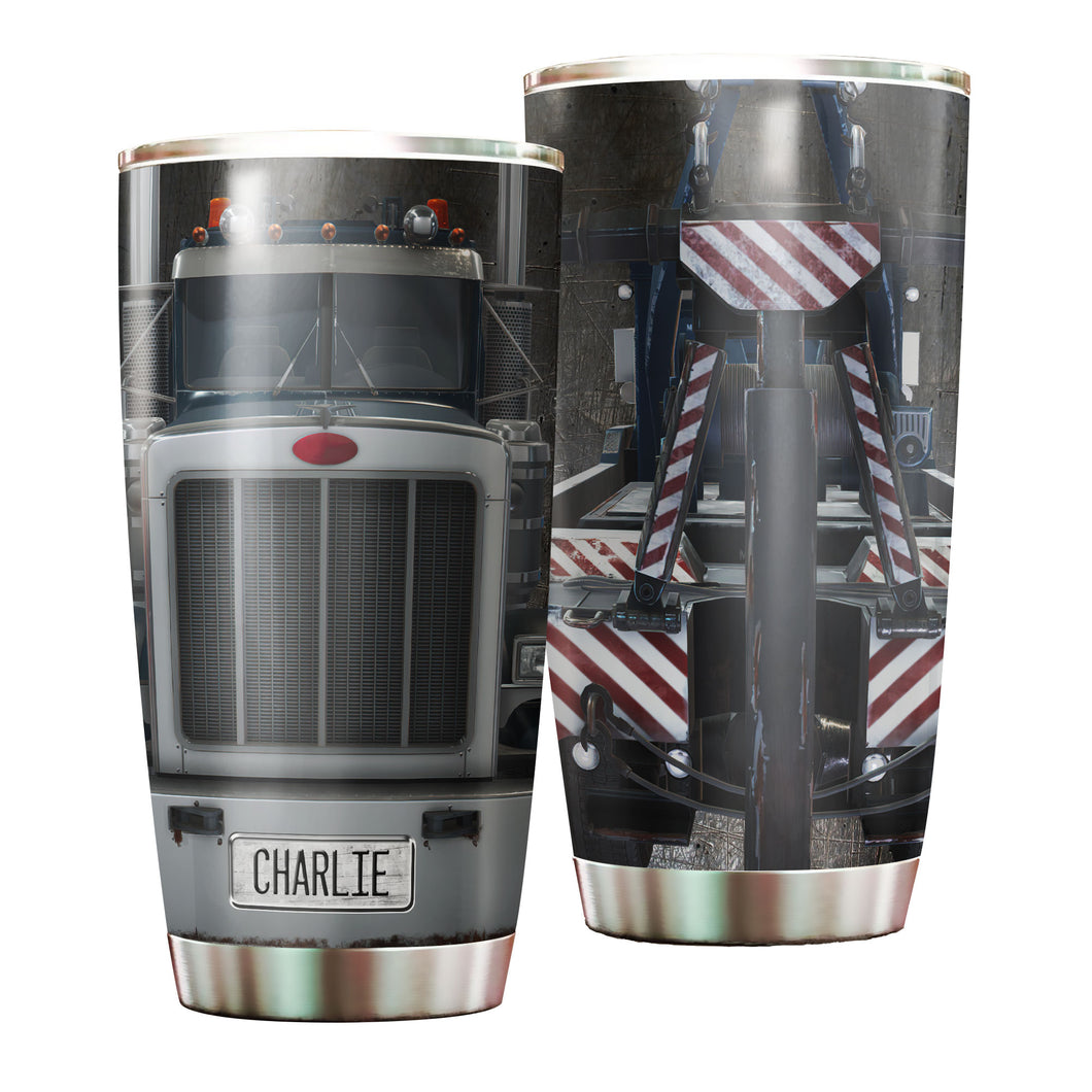 Camellia Personalized Silver Metal Truck Graphics Stainless Steel Tumbler - Double-Walled Insulation Travel Thermal Cup With Lid Gift For Trucker Men Truck Driver