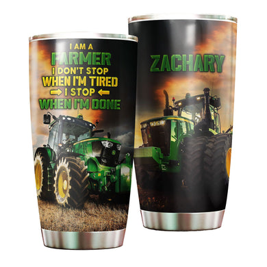Camellia Personalized Green Tractor Don't Stop When I'm Tired Farming Stainless Steel Tumbler - Double-Walled Insulation Travel Thermal Cup With Lid Gift For Farmer Tractor Lover