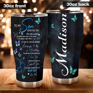 Camellia Personalized Butterfly Jewelry To My Son Motivational Letters Stainless Steel Tumbler - Double-Walled Insulation Thermal Cup With Lid Mom Gift For Son Baby Boy