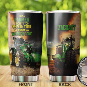Camellia Personalized Green Tractor Don't Stop When I'm Tired Farming Stainless Steel Tumbler - Double-Walled Insulation Travel Thermal Cup With Lid Gift For Farmer Tractor Lover