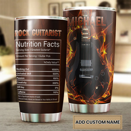 Camellia Personalized Bass Guitar Rock Guitarist Nutrition Facts Stainless Steel Tumbler - Double-Walled Insulation Thermal Cup With Lid Gift For Band Music Lover Guitarist