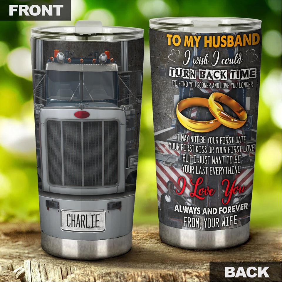 Camellia Personalized Silver Metal Truck To My Husband Stainless Steel Tumbler - Double-Walled Insulation Travel Thermal Cup With Lid Gift For Trucker Husband Valentines Day