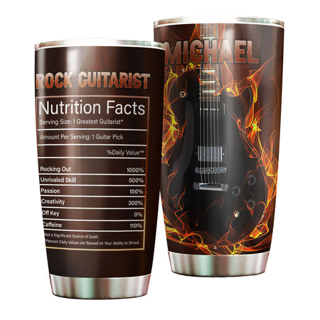 Camellia Personalized Bass Guitar Rock Guitarist Nutrition Facts Stainless Steel Tumbler - Double-Walled Insulation Thermal Cup With Lid Gift For Band Music Lover Guitarist