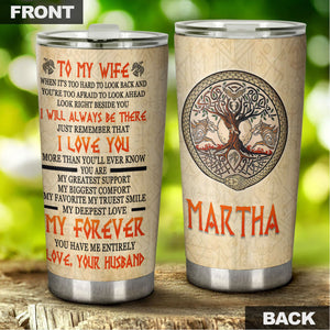 Camellia Personalized Viking To My Wife Loving Letter Stainless Steel Tumbler - Double-Walled Insulation Thermal Cup With Lid Valentines Day Gift For Girlfriend Wife
