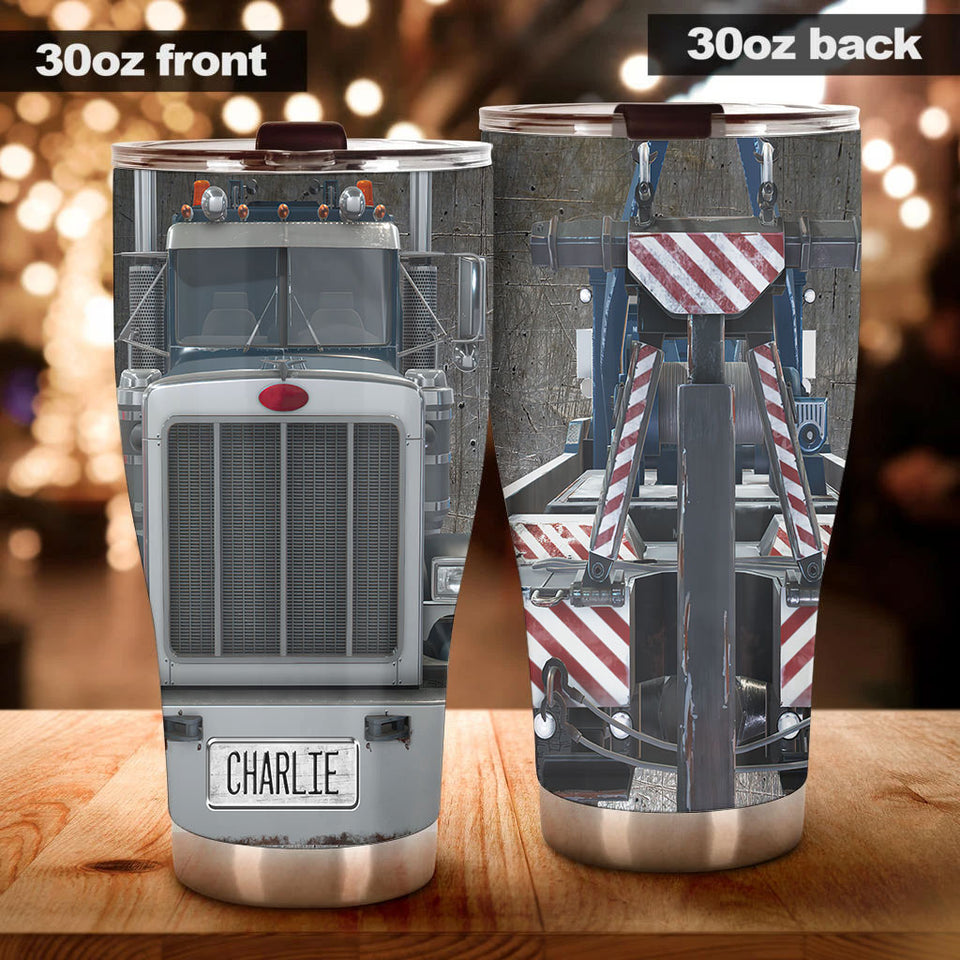 Camellia Personalized Silver Metal Truck Graphics Stainless Steel Tumbler - Double-Walled Insulation Travel Thermal Cup With Lid Gift For Trucker Men Truck Driver