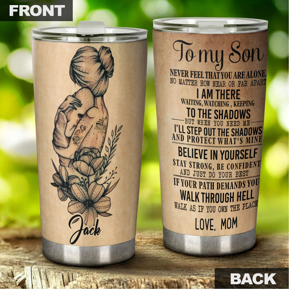 Camellia Personalized Mom To My Son Loving Letters Stainless Steel Tumbler - Double-Walled Insulation Travel Thermal Cup With Lid Mom Gift For Boy Baby Son
