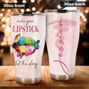 Camellia Personalized Hippie Colorful Make Your Lipstick Tell Story Stainless Steel Tumbler - Double-Walled Insulation Travel Thermal Cup With Lid Gift For Hipster Peace Lover