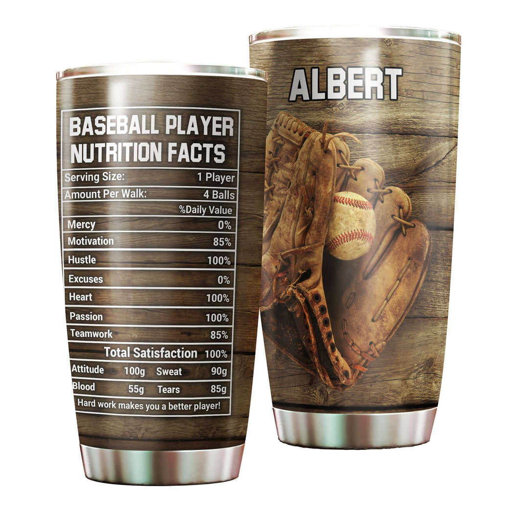 Camellia Personalized Baseball Player Nutrition Facts Stainless Steel Tumbler - Double-Walled Insulation Sporty Thermal Cup With Lid Gift For Sport Lover