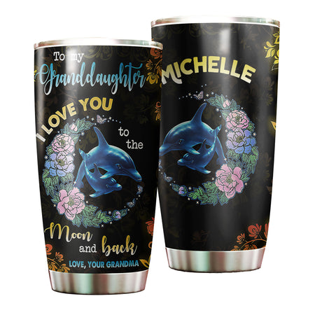 Camellia Personalized Dolphins To My Granddaughter Loving Letter Stainless Steel Tumbler - Double-Walled Insulation Thermal Cup With Lid Grandma Gift For Grandchild