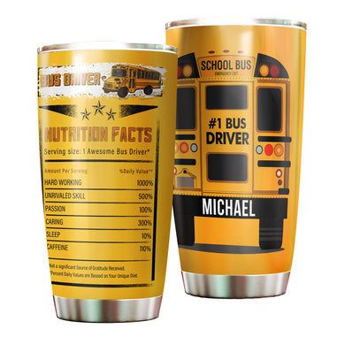 Camellia Personalized School Bus Driver Nutrition Facts Unique Diet Stainless Steel Tumbler - Double-Walled Insulation Travel Thermal Cup With Lid Gift For Bus Driver Back To School