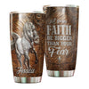 Camellia Personalized White Horse Let Faith Bigger Than Fear Wooden Stainless Steel Tumbler - Double-Walled Insulation Travel Thermal Cup With Lid Gift For Faith Believer
