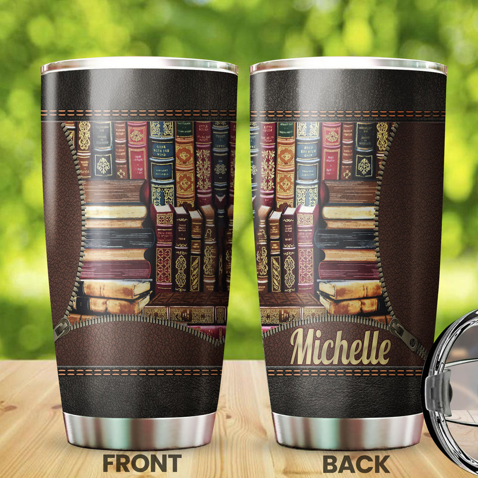 Camellia Personalized Library Books Graphic Stainless Steel Tumbler - Double-Walled Insulation Thermal Cup With Lid Gift For Nerd Reader Librarian