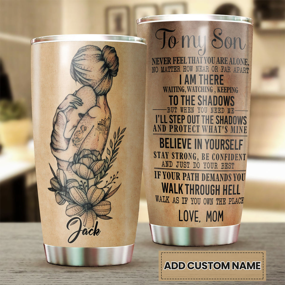 Camellia Personalized Mom To My Son Loving Letters Stainless Steel Tumbler - Double-Walled Insulation Travel Thermal Cup With Lid Mom Gift For Boy Baby Son