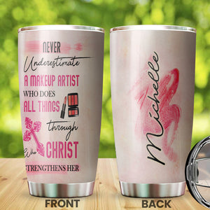 Camellia Personalized Nerver Underestimate Make Up Artist Christ Stainless Steel Tumbler - Double-Walled Insulation Travel Thermal Cup With Lid Gift For Make Up Artist Hairstylist