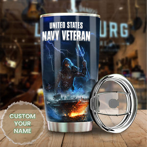 Camellia Personalized American United States Navy Veteran Army Stainless Steel Tumbler - Double-Walled Insulation Travel Thermal Cup With Lid Gift For 4th Of July Veteran Marines So