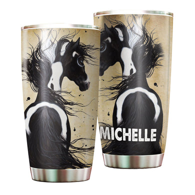 Camellia Personalized Horse Graphics Stainless Steel Tumbler - Double-Walled Insulation Travel Thermal Cup With Lid Gift For Horse Lover Barrel Racing Fan